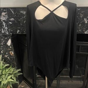Black Long-Sleeve Crisscross Neck Bodysuit - Women Tops